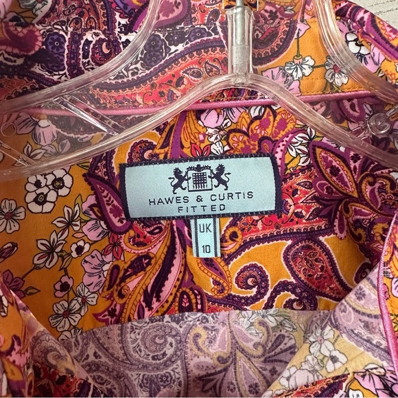 HAWES & CURTIS Mustard and Purple Floral Paisley Fitted Button Down Shirt UK 10 - Picture 6 of 11